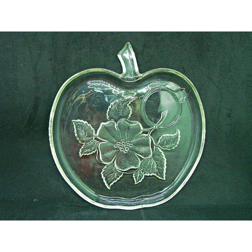 Hazel Atlas Orchard Crystal Clear Glass Apple Dish Flowers Snack Luncheon Plate